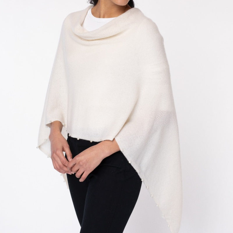 Alashan Cashmere Pearl Trim Topper White – Open Court