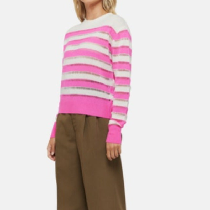 Brodie Beach Crew Stripe Sweater - Barbie Pink