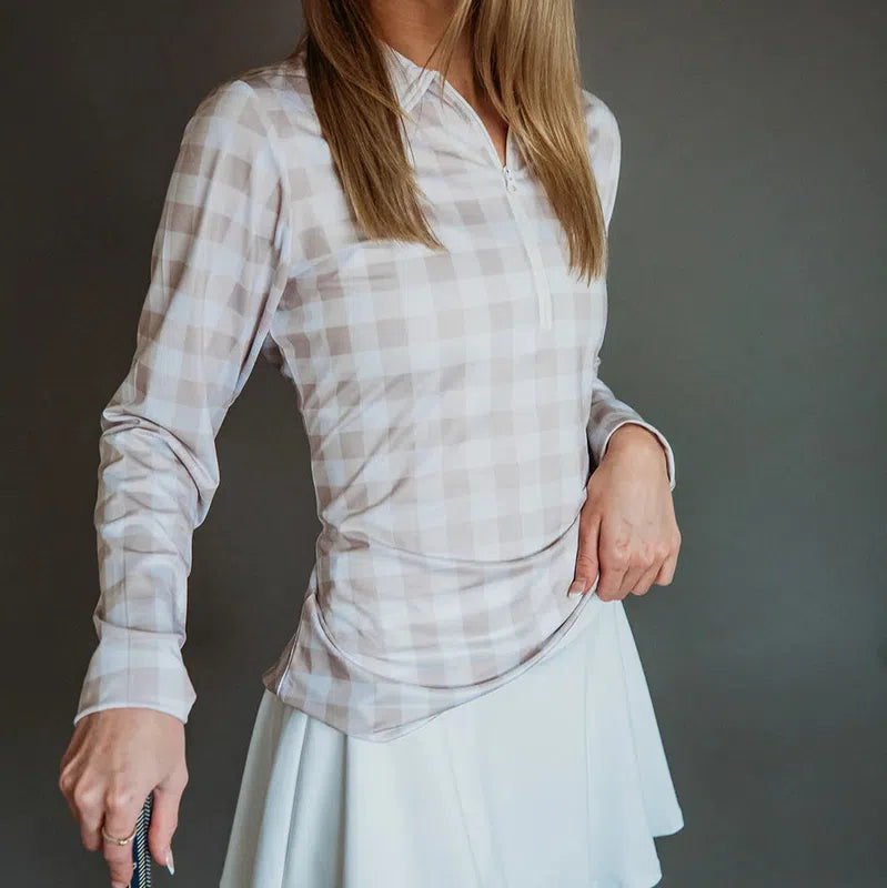 Club Special Gingham L/S Polo - Beige