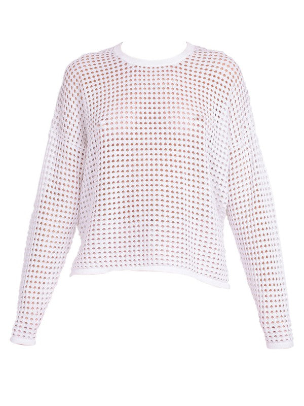 Minnie Rose Perforated Sweater - White