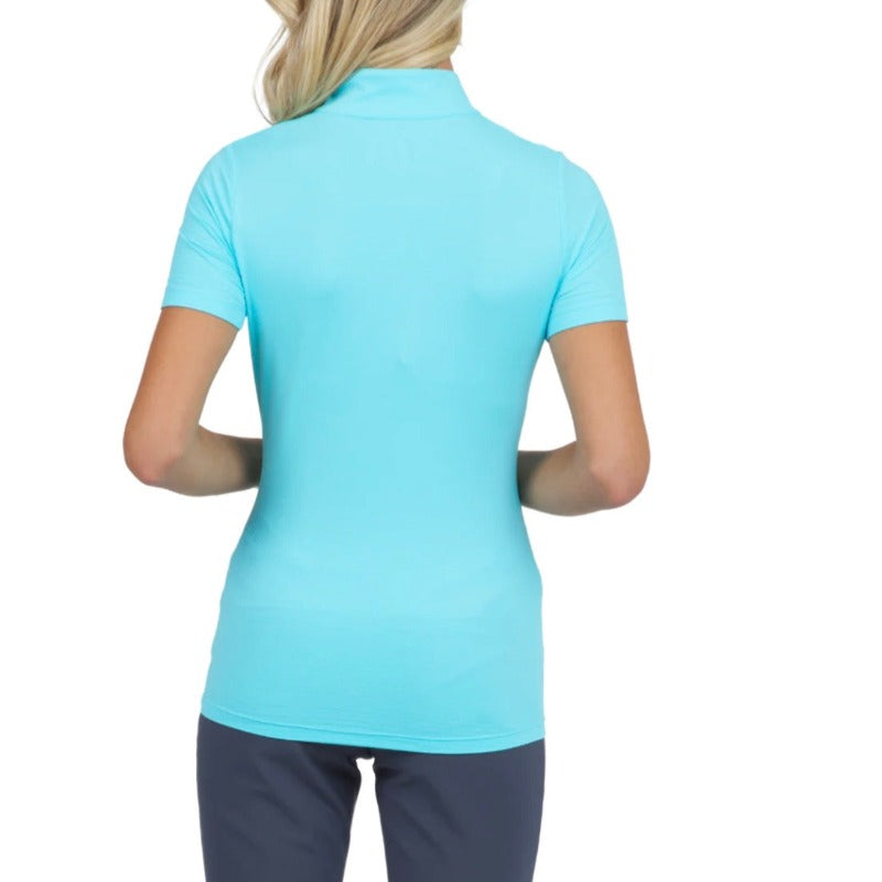 IBKUL Solid S/S Mock Neck Top - Seafoam