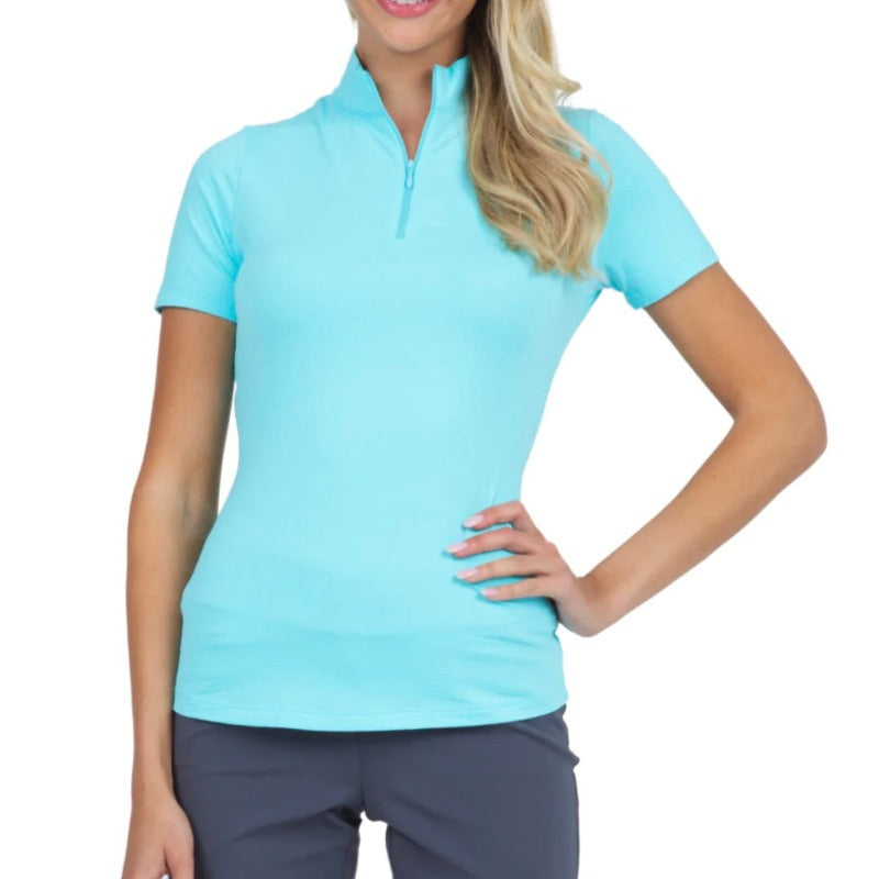 IBKUL Solid S/S Mock Neck Top - Seafoam
