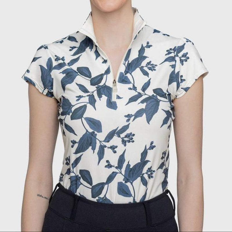 Kastel Lithograph Cap Sleeve Top - Indigo Leaf Print