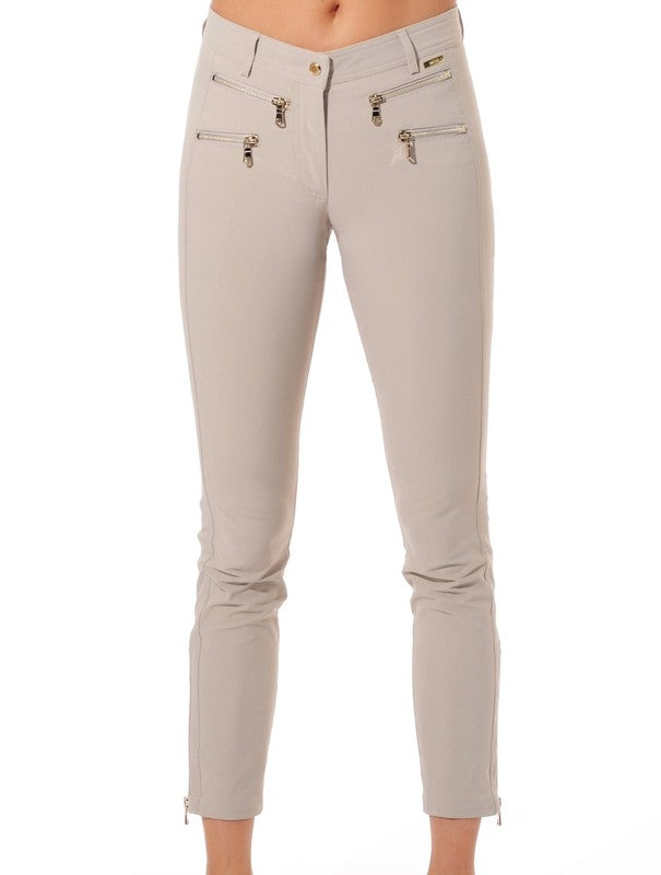 MDC Double Zip Ankle Pants - Light Taupe (gold zip)