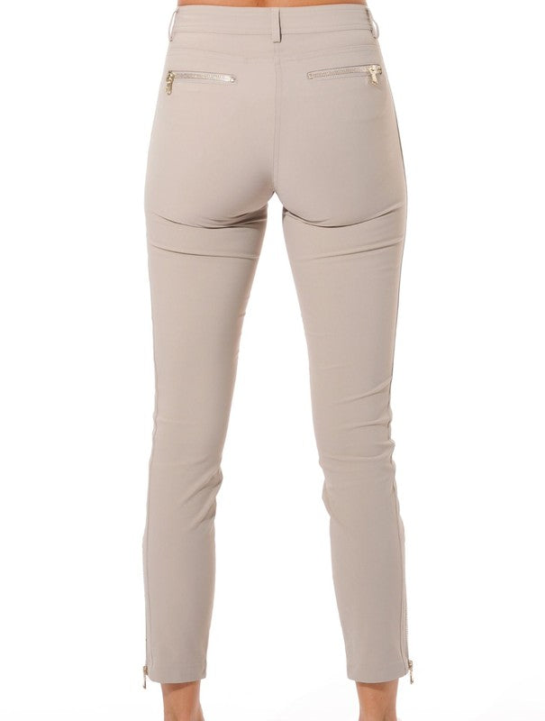 MDC Double Zip Ankle Pants - Light Taupe (gold zip)
