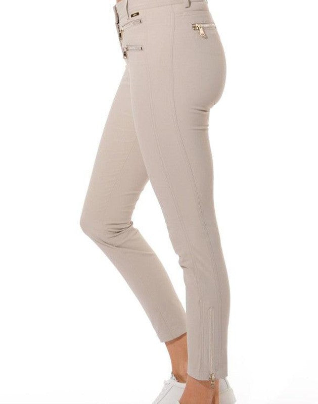 MDC Double Zip Ankle Pants - Light Taupe (gold zip)