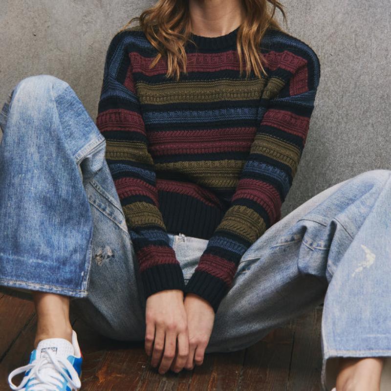 Autumn Cashmere Texture Stripe Sweater - Navy Combo