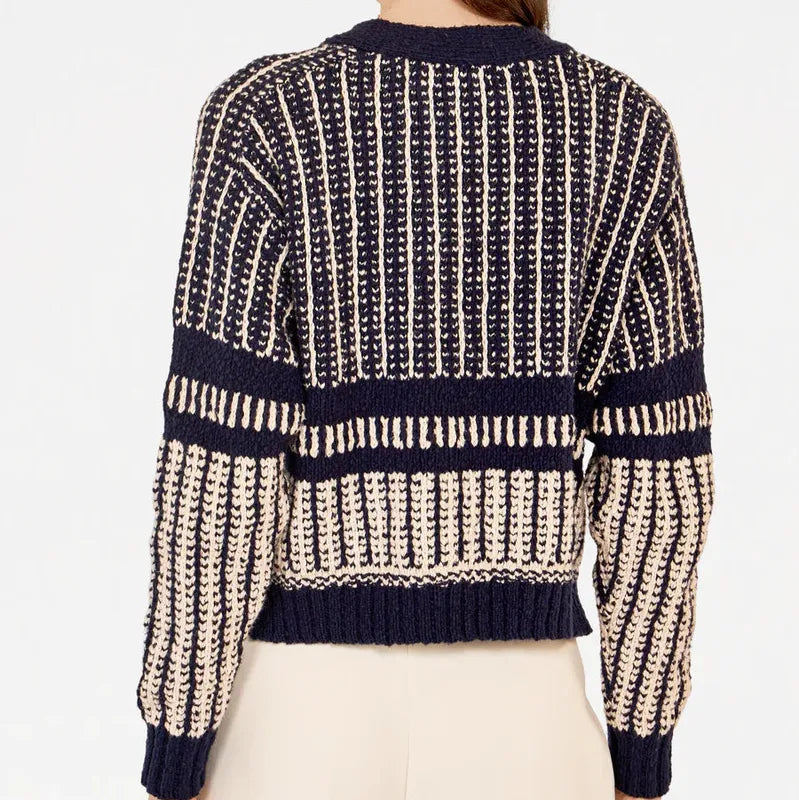 Autumn Cashmere Two-Tone Jacquard Cardigan - Navy/Sand