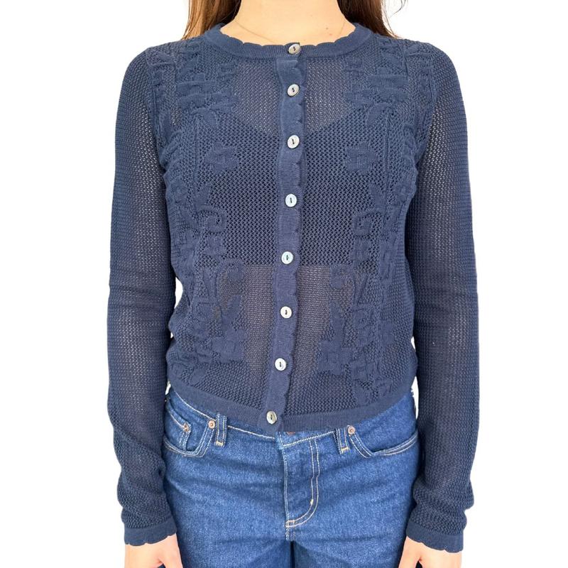 Autumn Cashmere Mesh Cardigan - Navy Floral