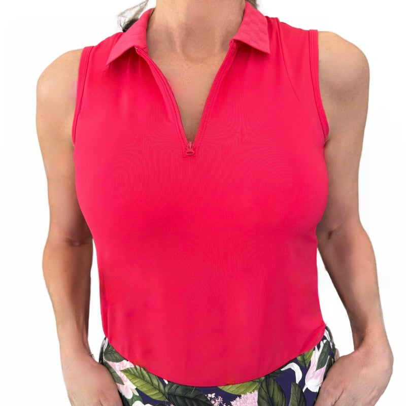 Foray Golf Zip S/L Polo - Coral