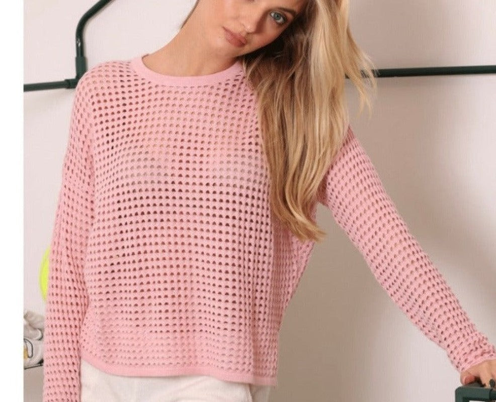 Minnie Rose Perforated Sweater - Pink Bellini
