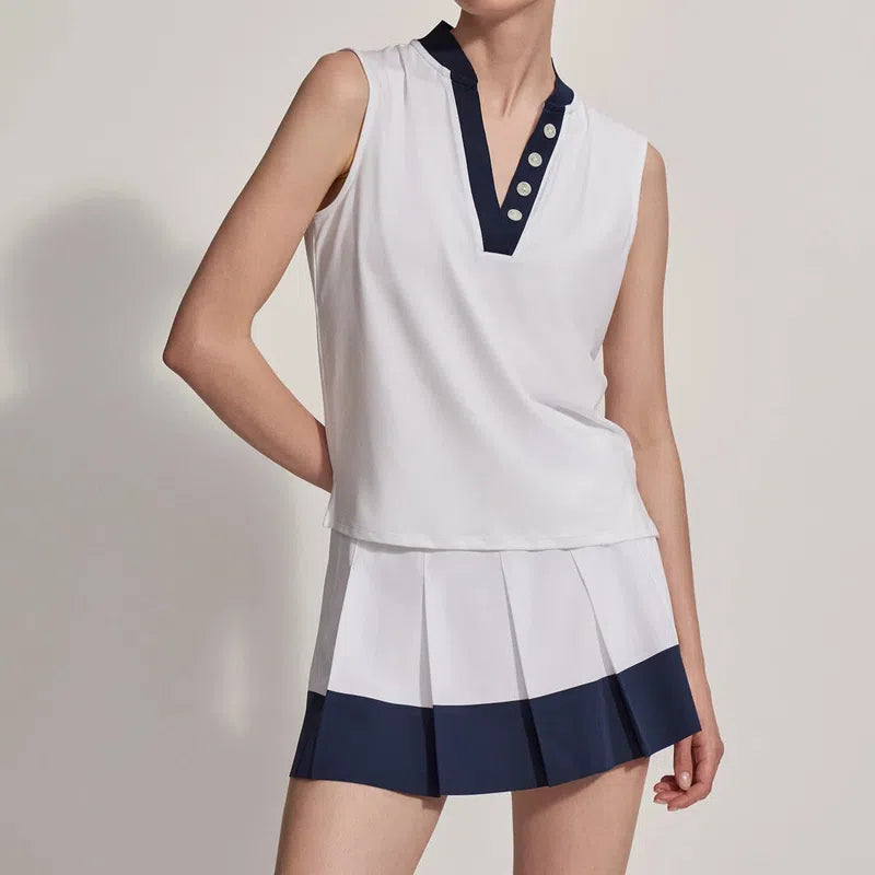 Varley Shelby Performance Tank in White/Blue Nights
