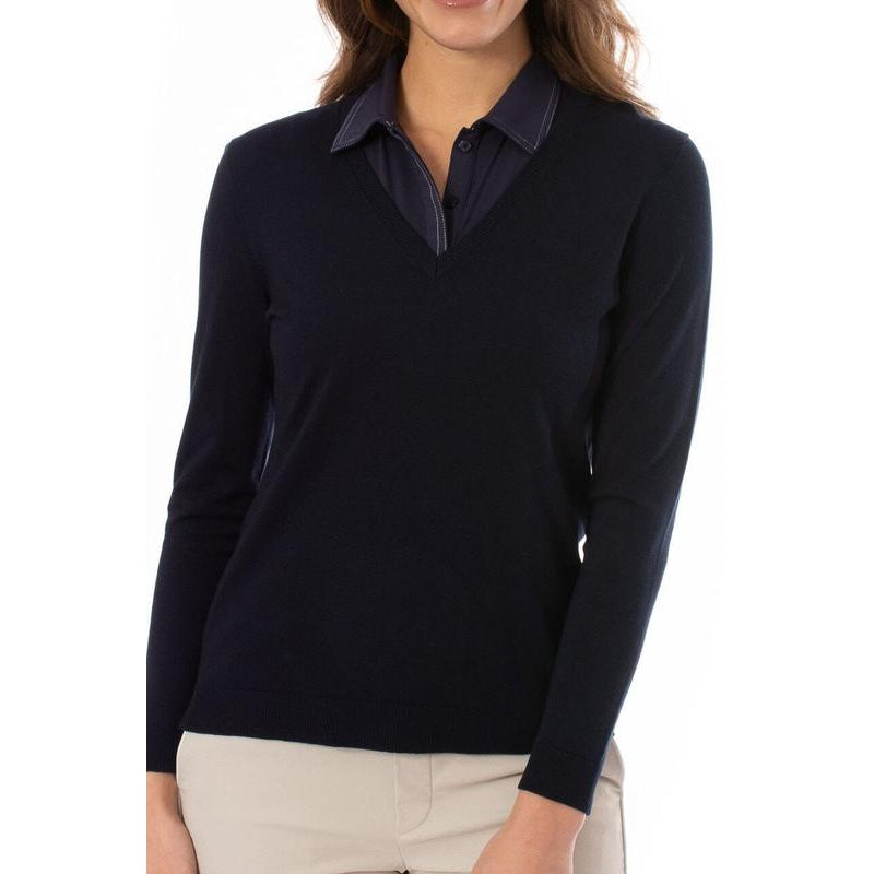 Long Sleeve V-Neck Sweater, Navy, M - Golftini