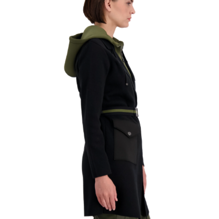 Monari Double Knit Coat w/vest - Black/Khaki