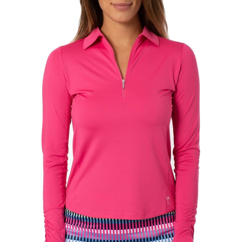 Golftini L/S Zip Tech Polo - Hot Pink