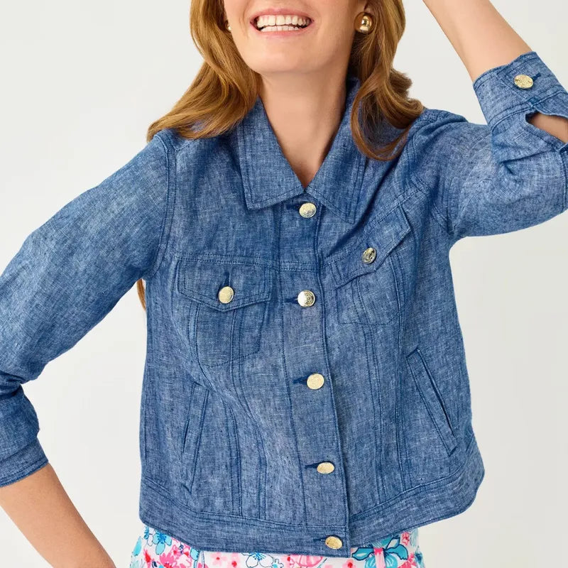 Lilly Pulitzer Seaspray Linen Jacket - Starlight Navy