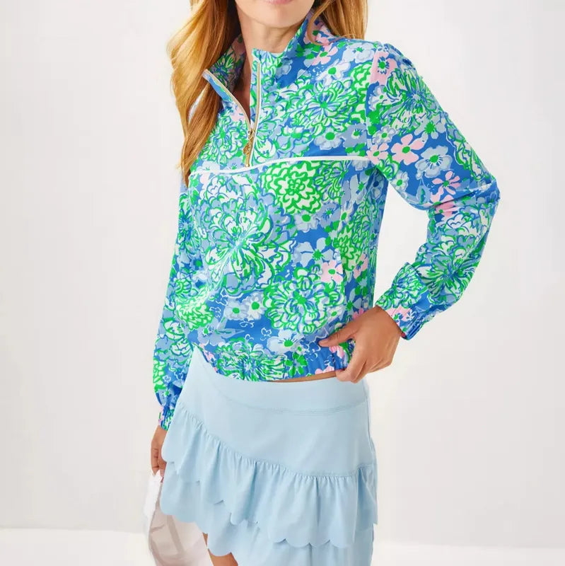 Lilly Pulitzer Aegean Perforated Half Zip Jacket - Sunwashed Blue