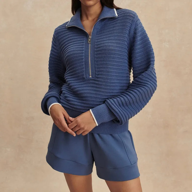 Varley Morwenna Zip Knit Top - Bijou Blue