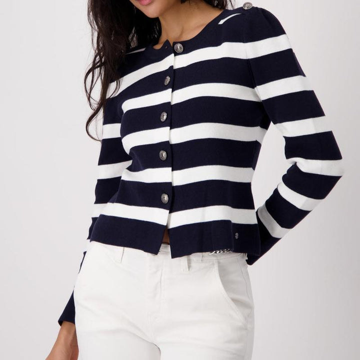 Monari Stripe Cardigan - Navy/White