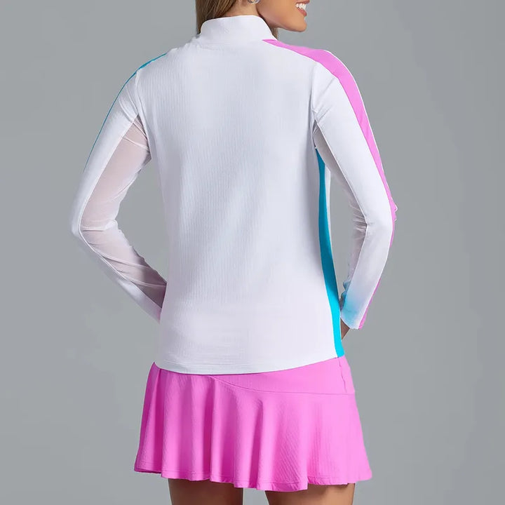 IBKUL Colour-Block L/S Mock - White/Pink/Turquoise