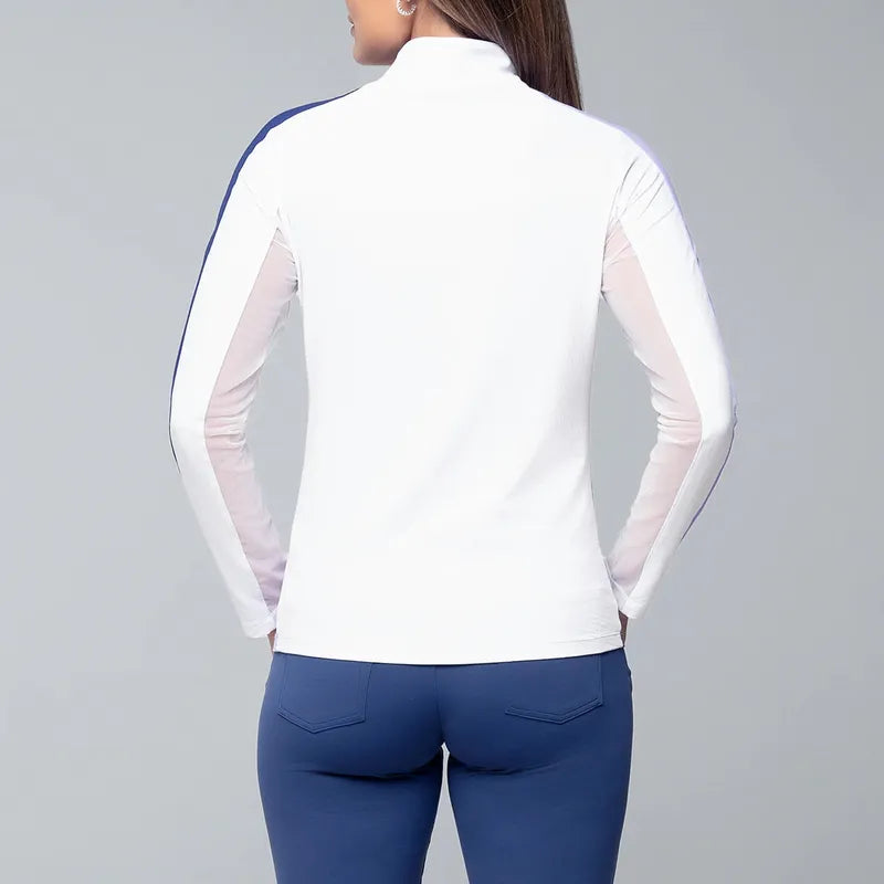 IBKUL Colour-Block L/S Mock - White/Lavender/Navy