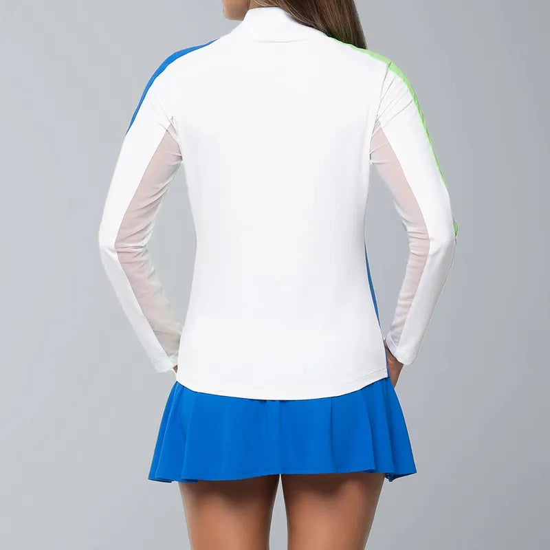 IBKUL Colour-Block L/S Mock - White/Blue/Lime