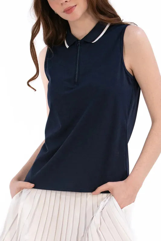 Foray Golf Deedee S/L Zip Polo - Navy/White