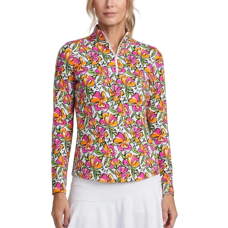 IBKUL Sonia L/S Mock - Hot PInk/Orange
