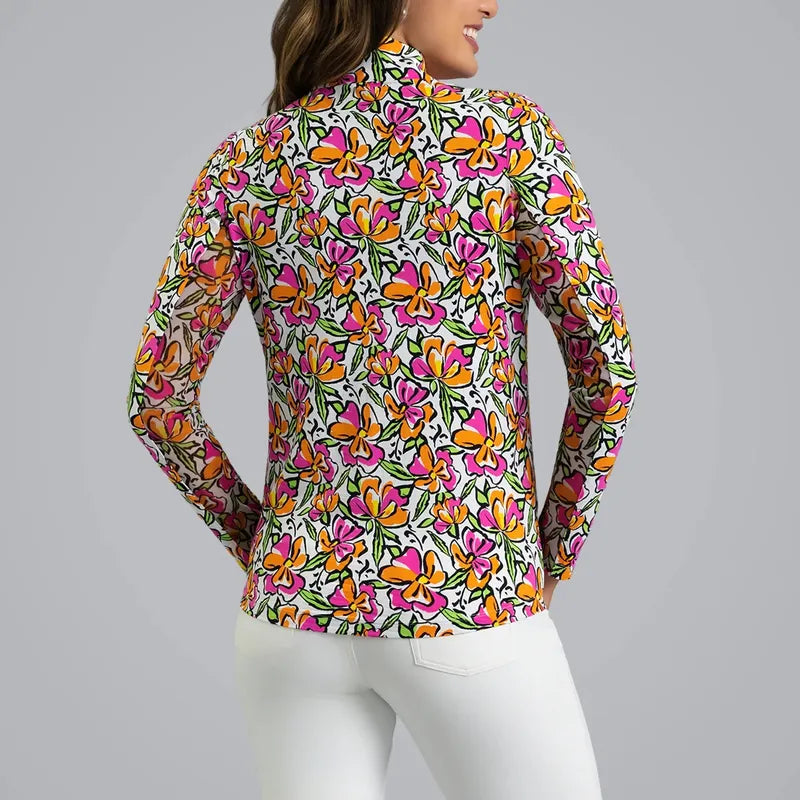 IBKUL Sonia L/S Mock - Hot PInk/Orange