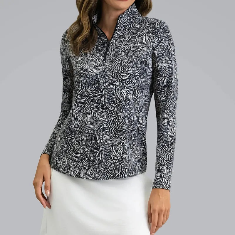 IBKUL Stephanie L/S Mock - Black/White