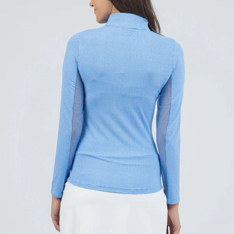 IBKUL Mini Check L/S Mock - Blue/White