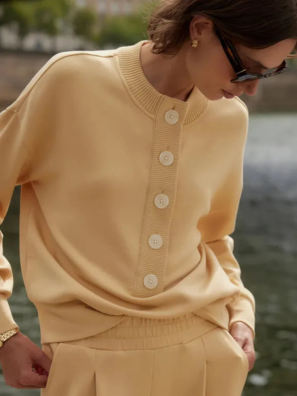 Varley Reena Button Sweat - Sahara Sun Yellow