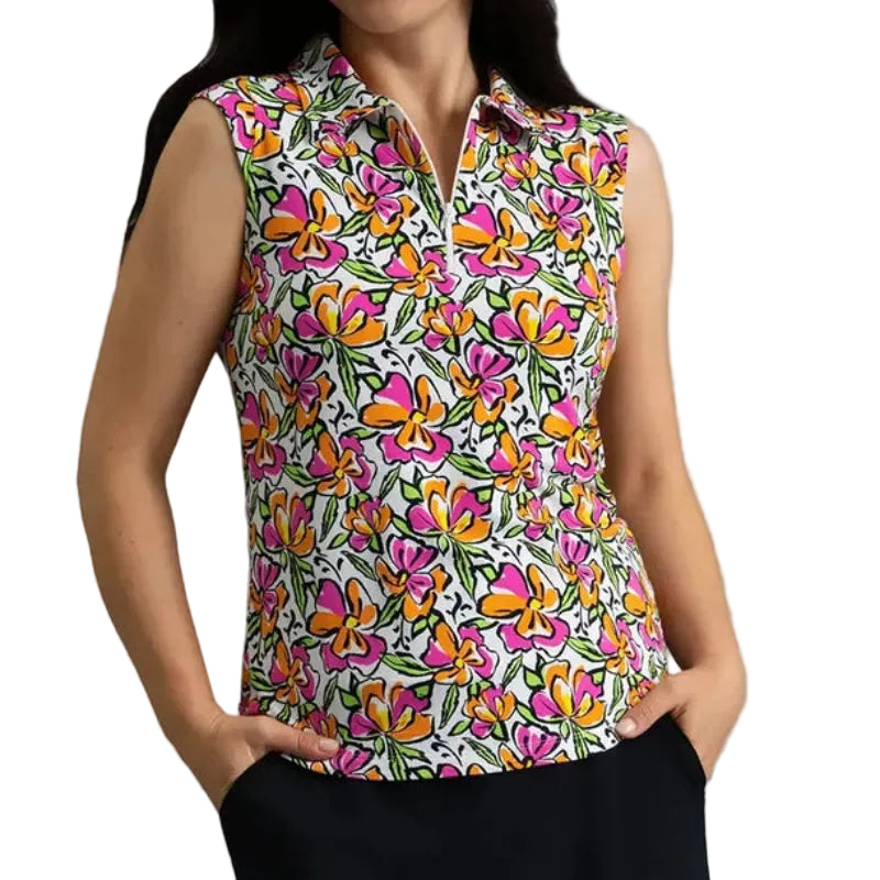 IBKUL Sonia S/L Polo - Hot PInk/Orange