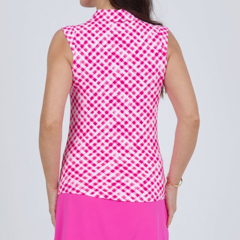 IBKUL Gingham S/L Polo - Hot Pink/White