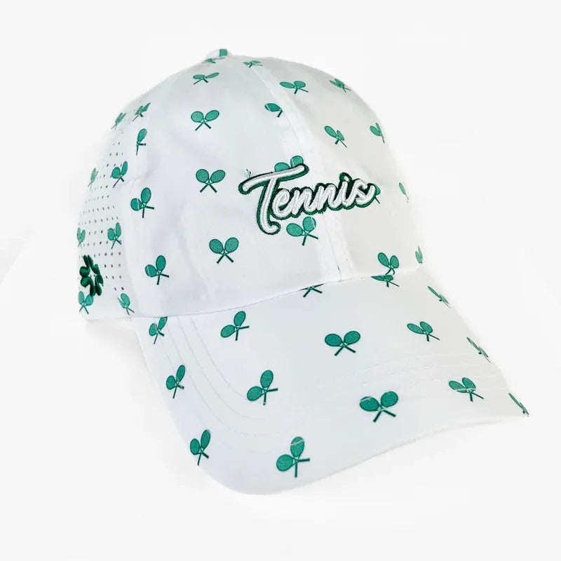VimHue Tennis Hat - White/Green Print