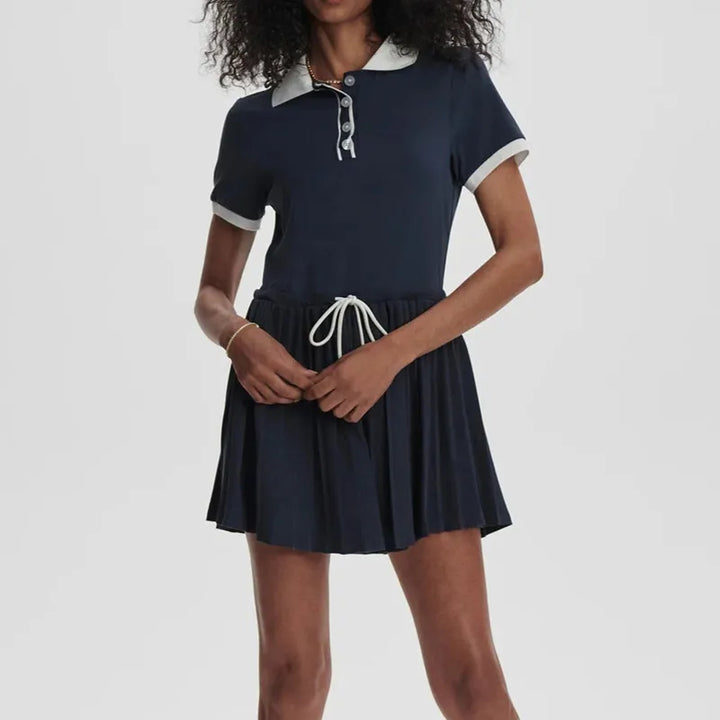 Varley Paloma Dress - Blue Nights/White
