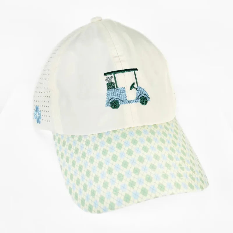 Vimhue Golf Cart Cross Stitch Hat - Green/Blue Argyle
