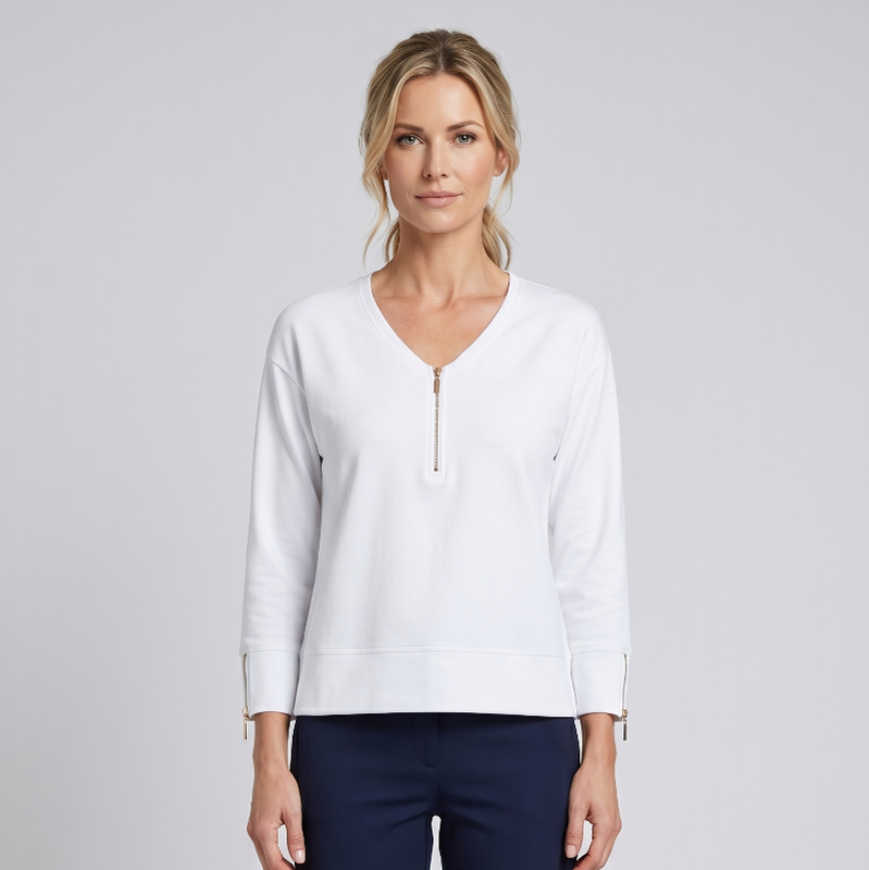 Micha L/S Sleeve Zip Top - White