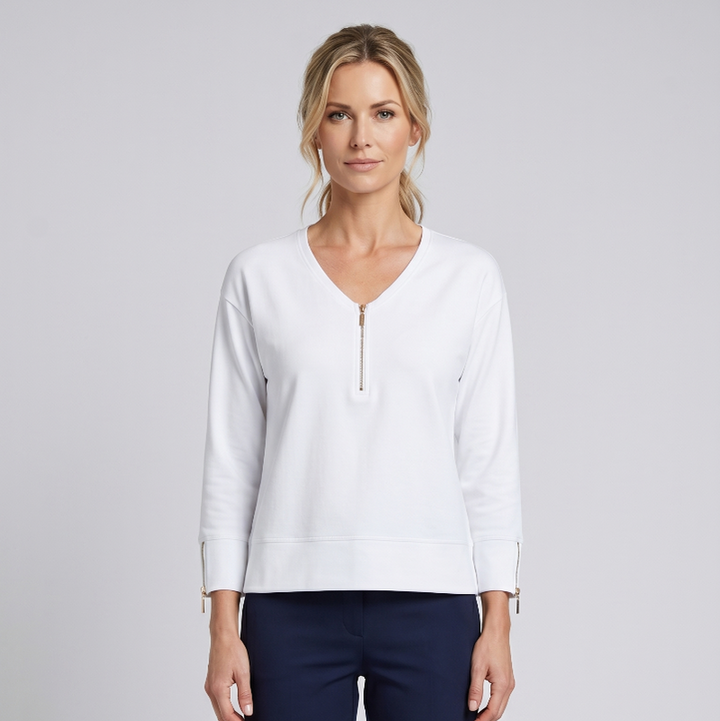 Micha L/S Sleeve Zip Top - White