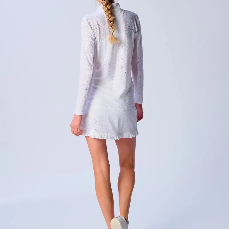 G Lifestyle L/S Eyelet Zip Mock Neck Top - White