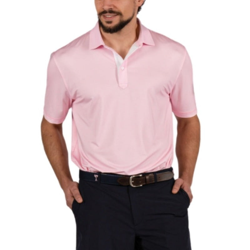Golftini Men's Stripe Performance Polo - Pink