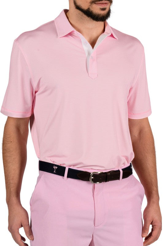 Golftini Men's Stripe Performance Polo - Pink