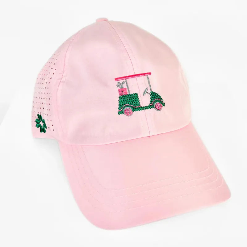 Vimhue Golf Cart Cross Stitch Hat - Green/Pink
