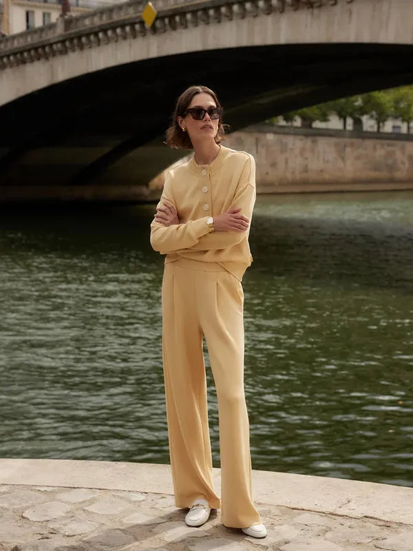 Varley Reena Button Sweat - Sahara Sun Yellow