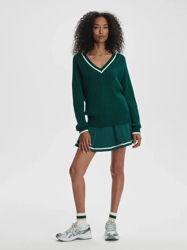 Varley Ray Diamond V-Neck Sweater - Forest/White