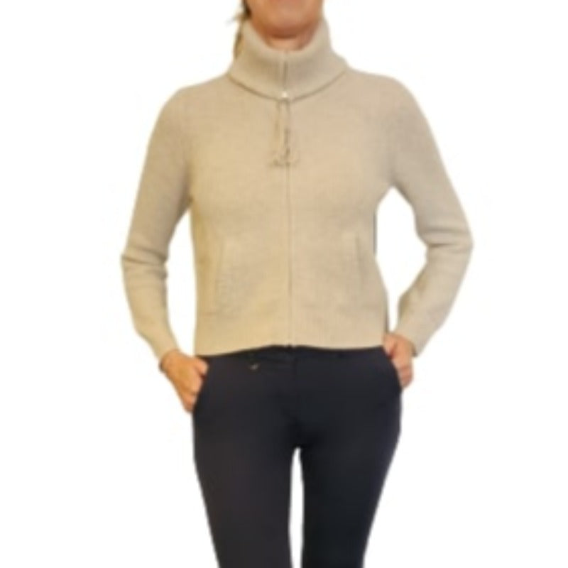 Alashan Cashmere Crop Shaker Zip Sweater- Buff