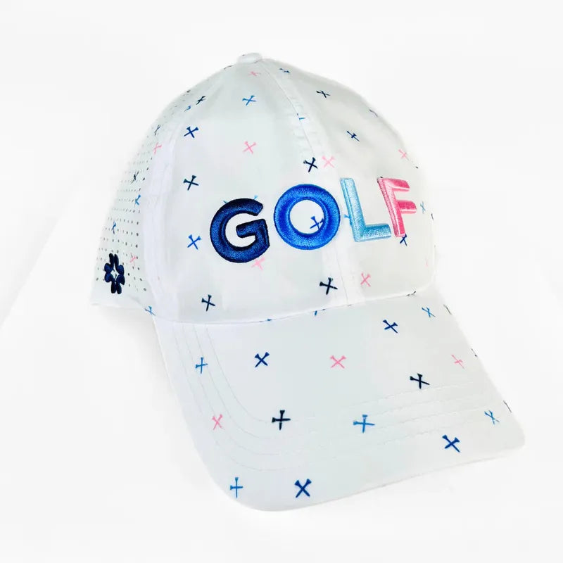 Vimhue Golf Puff Crossed Tees Hat - White/Blue/Pink
