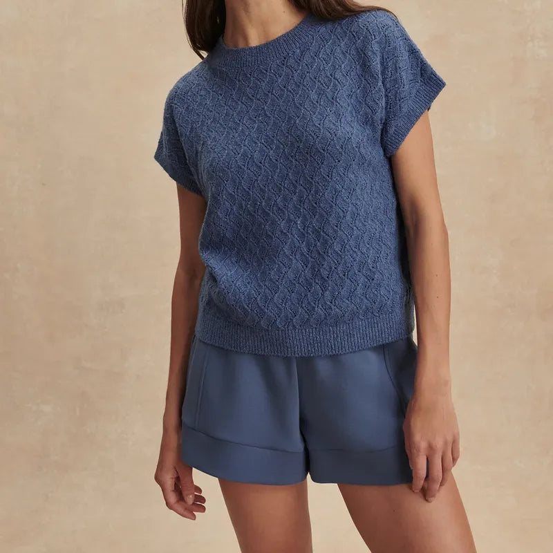 Varley Manae Pointelle Knit Top - Bijou Blue