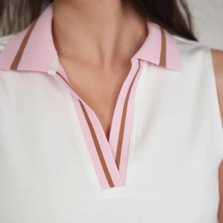Club Special Varsity S/L Polo - White/Brown/Pink