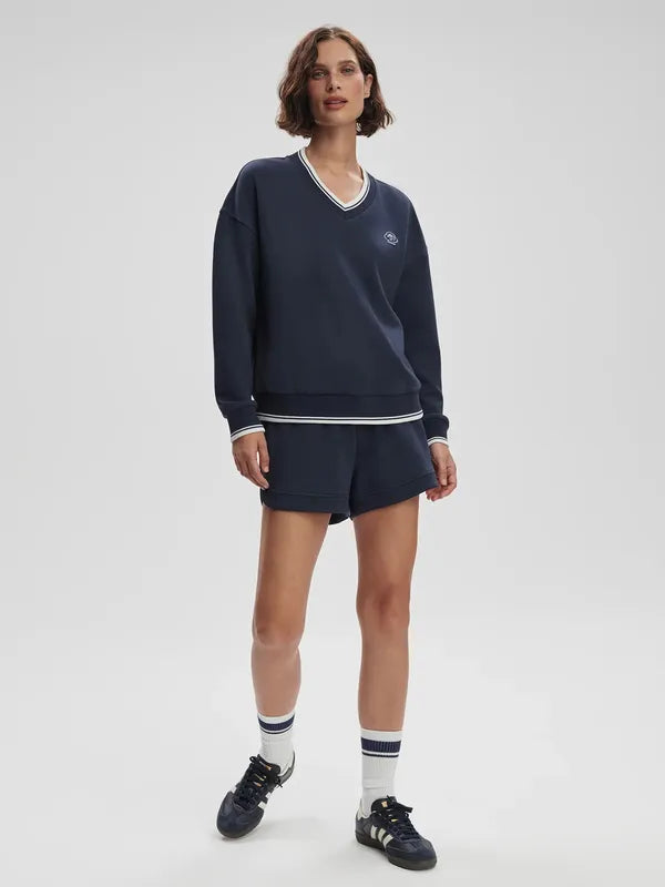 Varley Iona V-Neck Sweat - Navy/White
